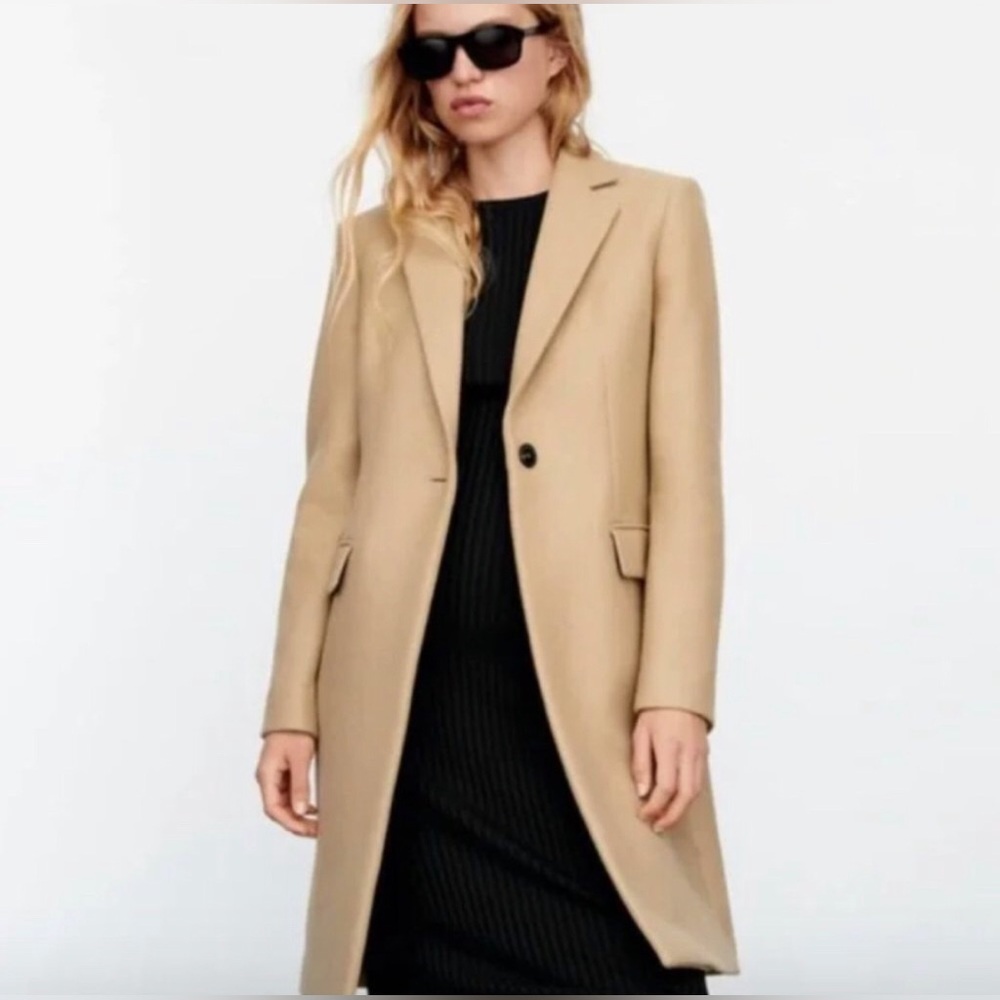 NWT Zara Women Manteco Tan Camel Beige Wool Blended Coat Size XS